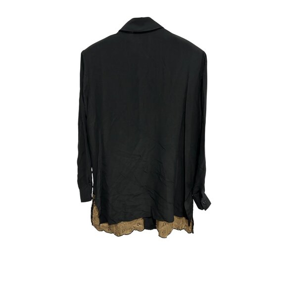 Diane Gilman Womens Black Gold Sequin Lace Silk Button-Up Shirt Sz Medium - Picture 2 of 9